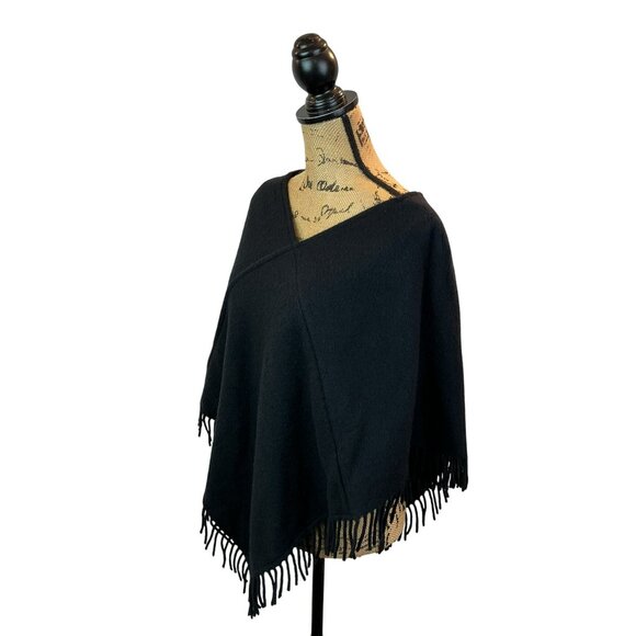 James Pringle Weavers 100% Wool Black Fringe Poncho Wrap Womens Made In Scotland - Picture 5 of 7